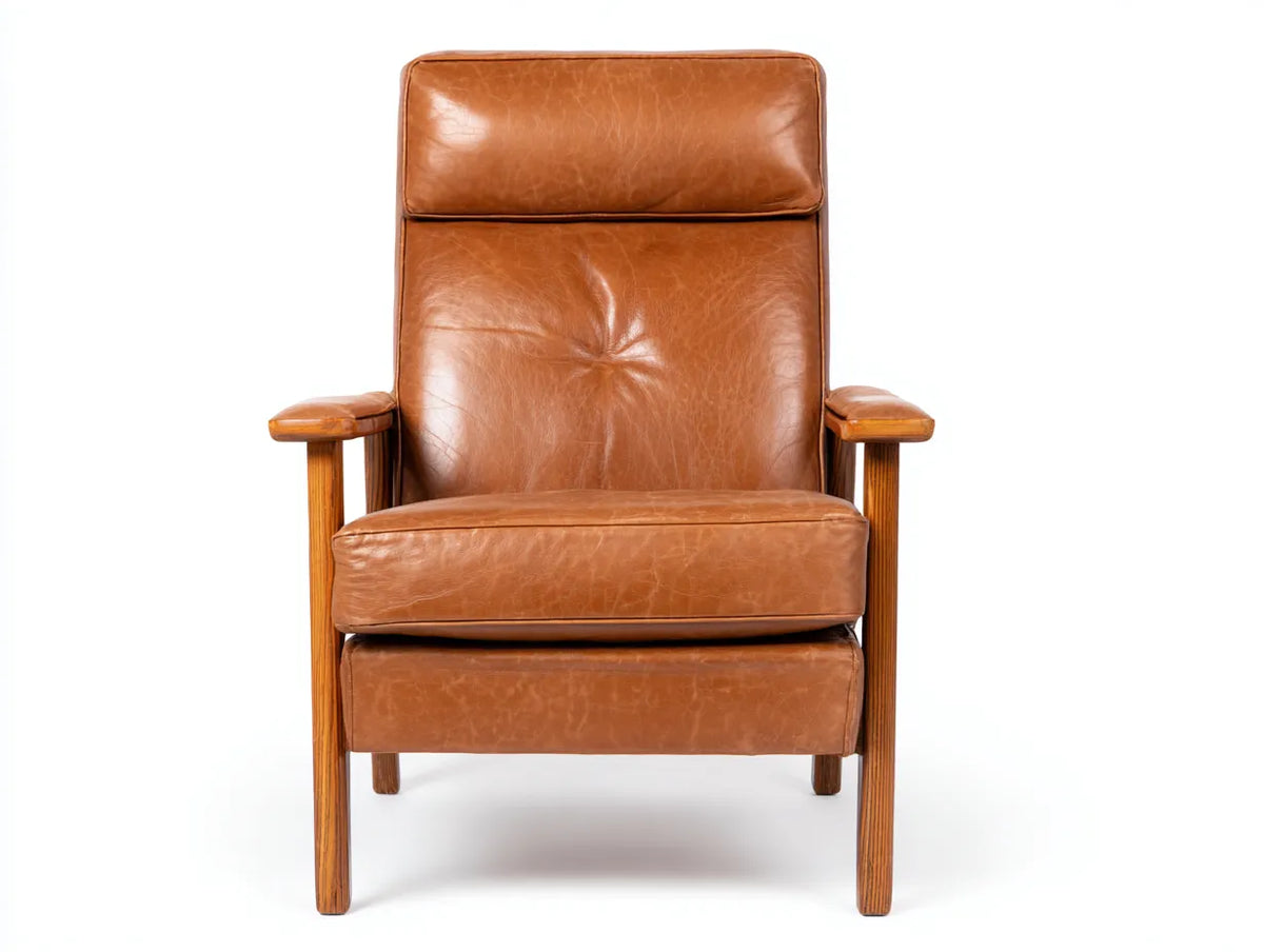Poltrona reclinabile da soggiorno in pelle 74×82×103 cm - marrone - schienale alto con struttura in legno