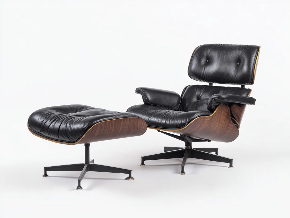 Poltrona reclinabile con poggiapiedi in pelle e legno 145×88×98 cm - nero/marrone - design rétro per soggiorno