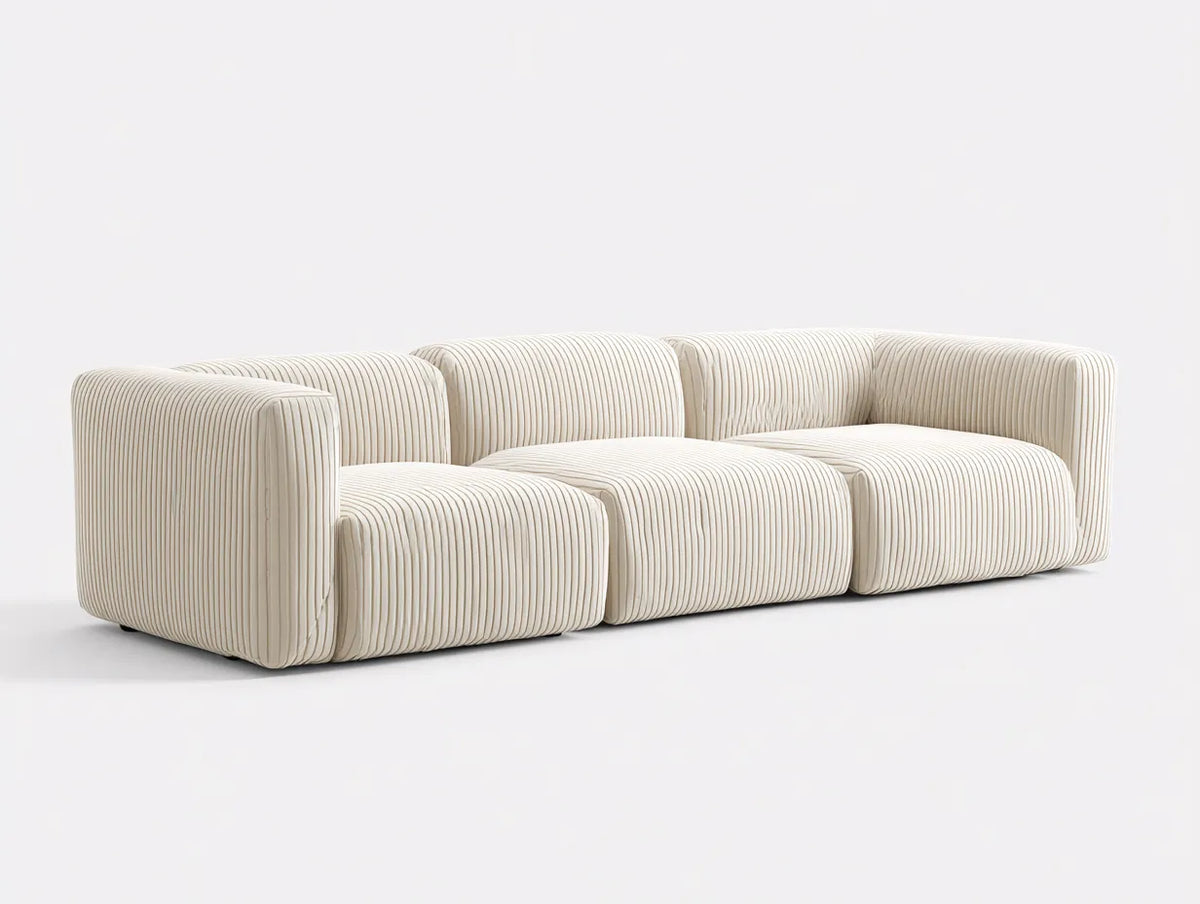 Divano lineare modulare in tessuto 305×105×70 cm - beige - struttura bassa contemporanea per soggiorno