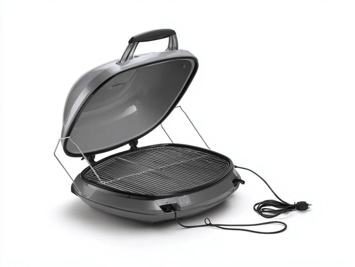 Griglia per barbecue elettrica all'aperto in metallo 66×55×40 cm - grigio - con coperchio portatile