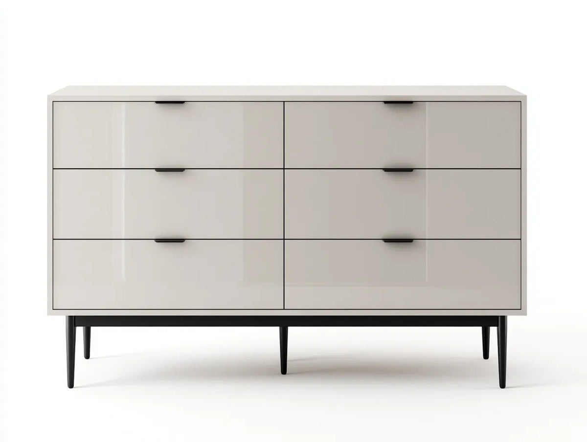 Armadio contenitore da camera da letto in legno 148×45×86 cm - grigio chiaro nero - profilo rialzato con design lineare