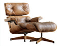 Poltrona reclinabile con poggiapiedi in pelle e legno 150×85×100 cm - marrone - design rétro per soggiorno