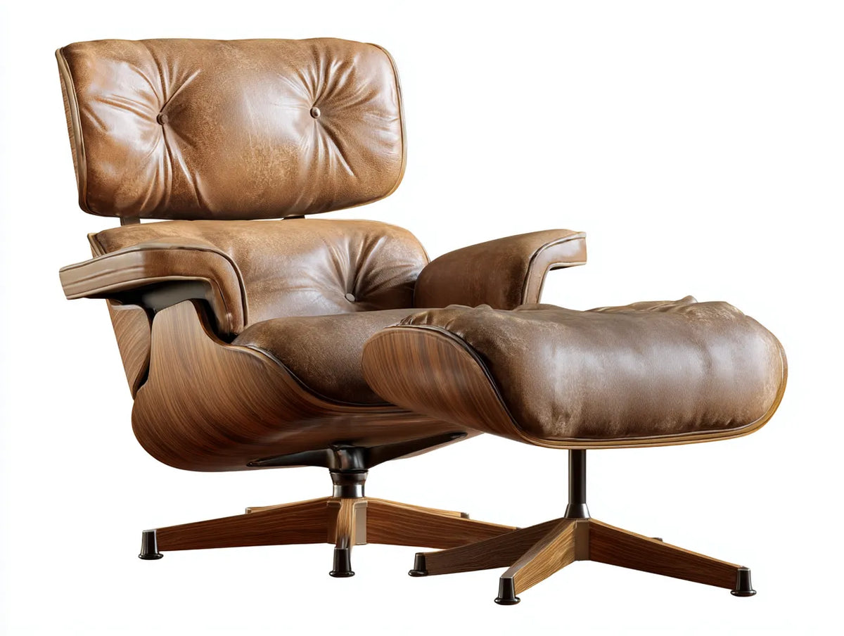 Poltrona reclinabile con poggiapiedi in pelle e legno 150×85×100 cm - marrone - design rétro per soggiorno