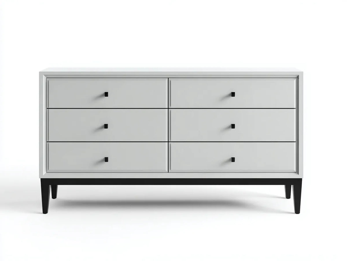 Armadio contenitore da camera da letto in legno 142×44×80 cm - grigio chiaro nero - struttura bassa con cornice geometrica