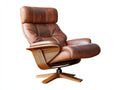 Poltrona reclinabile Soggiorno 82×90×108 cm - pelle marrone e legno - schienale alto girevole