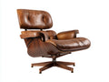 Poltrona reclinabile Soggiorno 86×88×101 cm - pelle marrone e legno - girevole stile mid-century