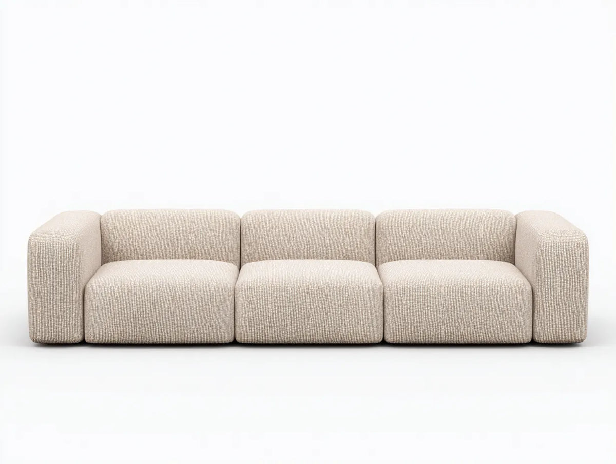 Divano lineare in tessuto 300×100×72 cm - beige - profilo morbido contemporaneo per soggiorno