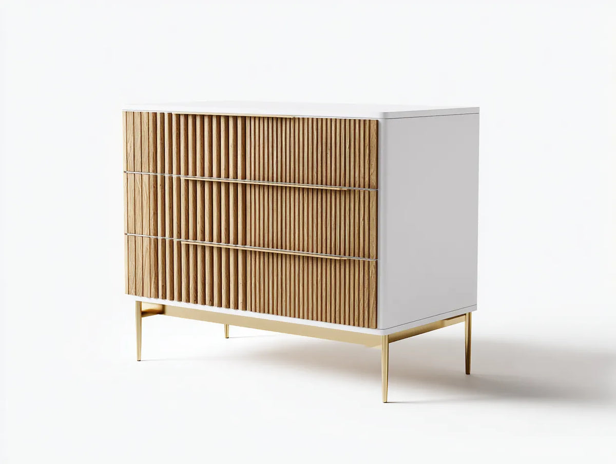 Armadio cassettiera in legno 92×46×96 cm - marrone/bianco - frontale scanalato moderno per camera da letto