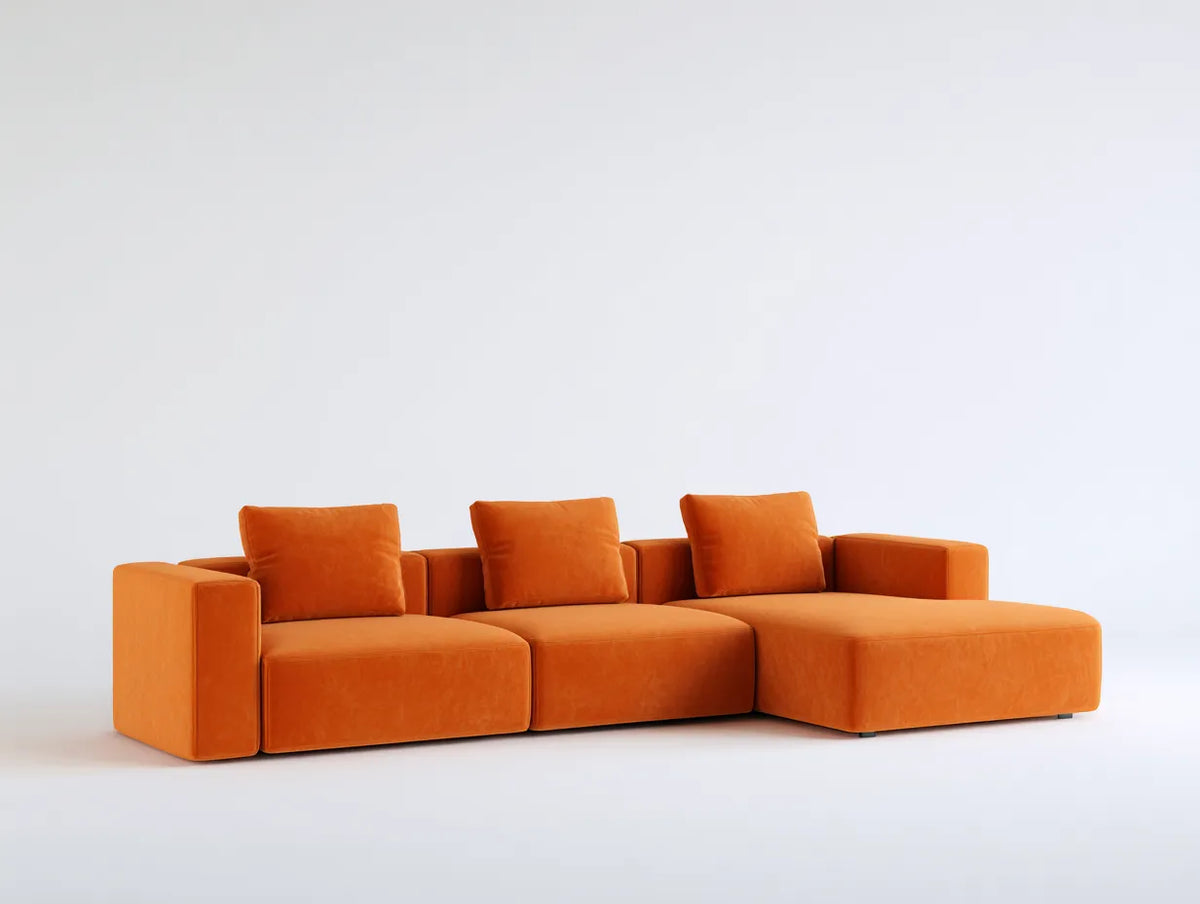 Divano con chaise longue in tessuto 310×170×78 cm - arancione - design moderno per soggiorno