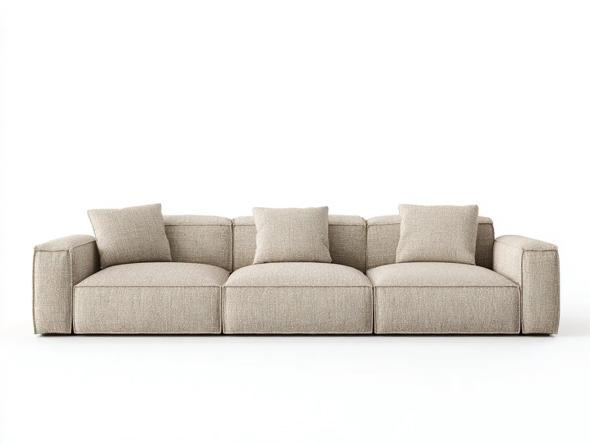 Divano Soggiorno 300×105×76 cm - tessuto beige chiaro - seduta ampia stile lounge
