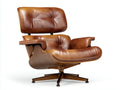 Poltrona reclinabile in pelle e legno 85×90×100 cm - marrone - stile rétro con base girevole