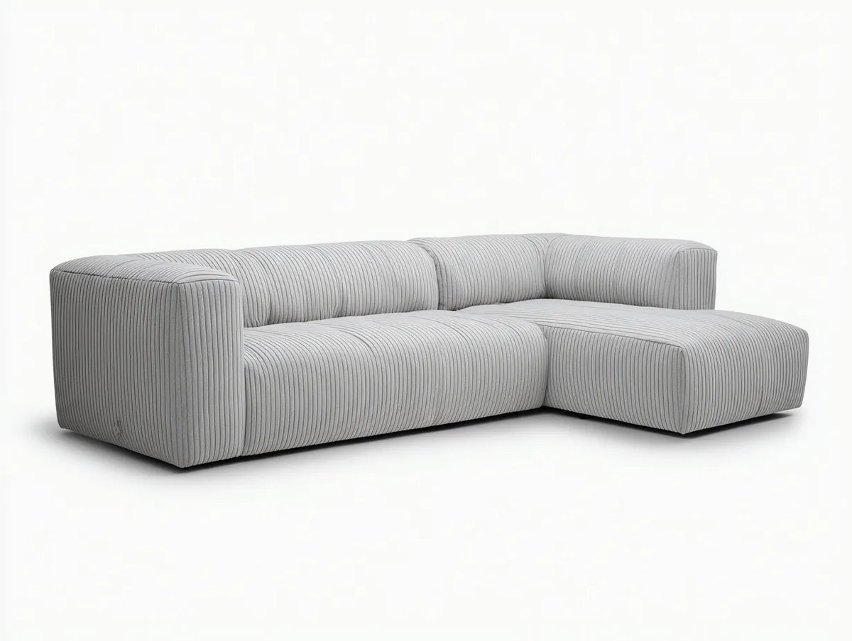 Divano angolare da soggiorno in tessuto 272×178×73 cm - grigio chiaro - design modulare a coste