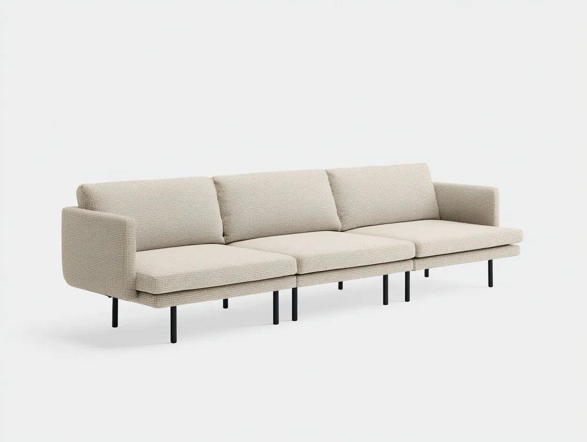Divano da soggiorno in tessuto 255×88×82 cm - beige nero - linea moderna con base rialzata