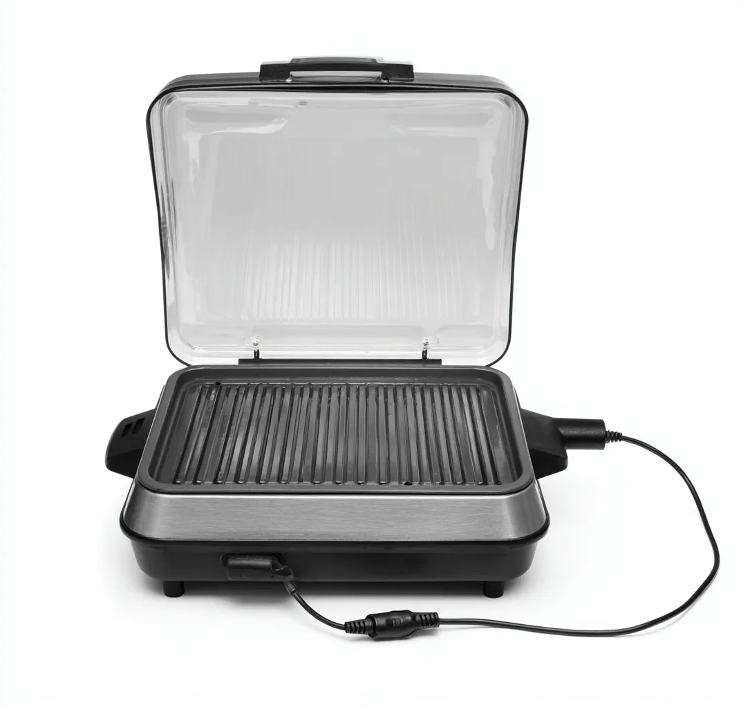 Griglia per barbecue All'aperto 46×36×19 cm - metallo argentato e nero - elettrica da tavolo con coperchio