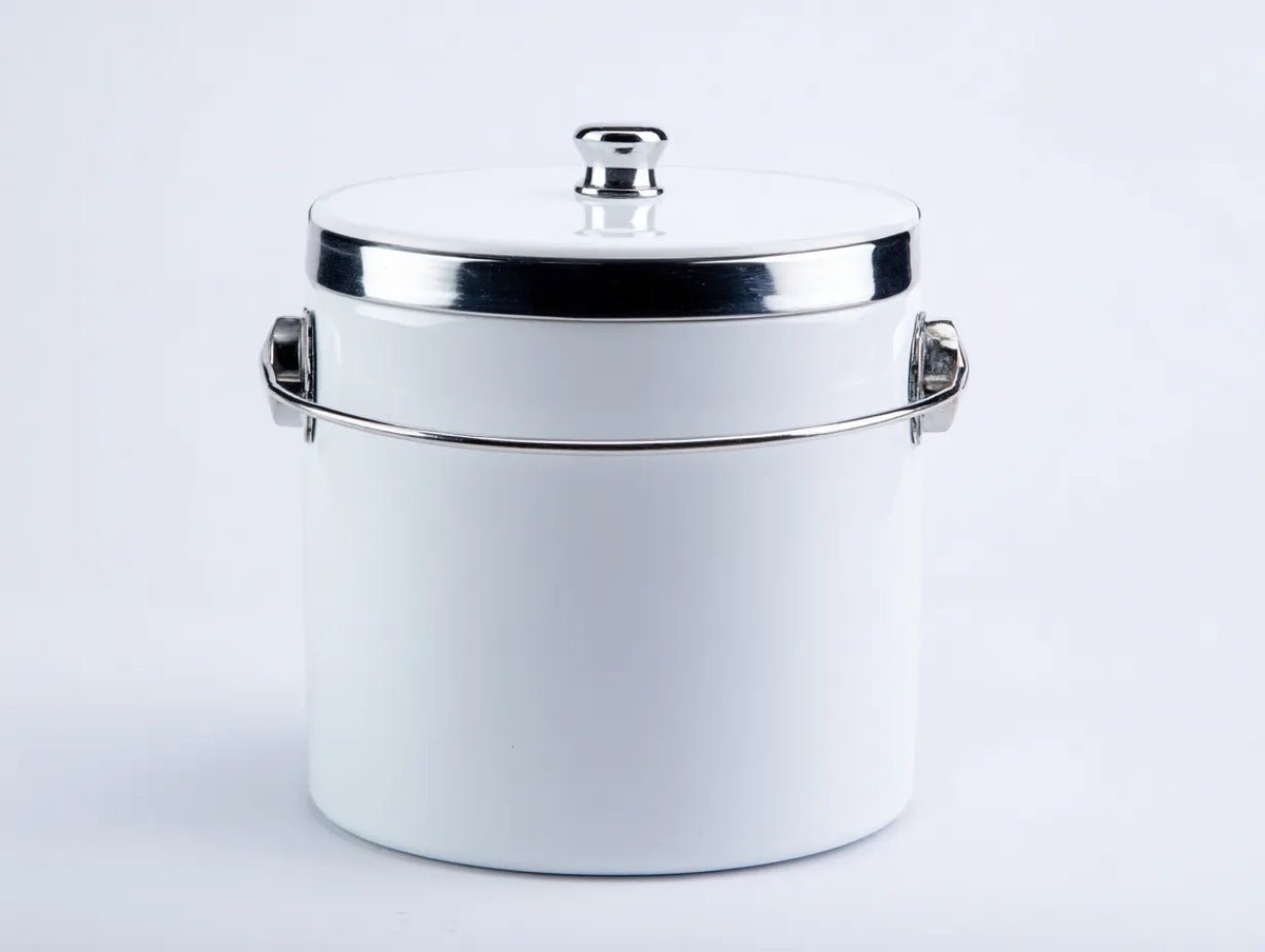 Scatola isolata da esterno in metallo 34×34×38 cm - bianco argento - contenitore cilindrico con maniglia ribaltabile