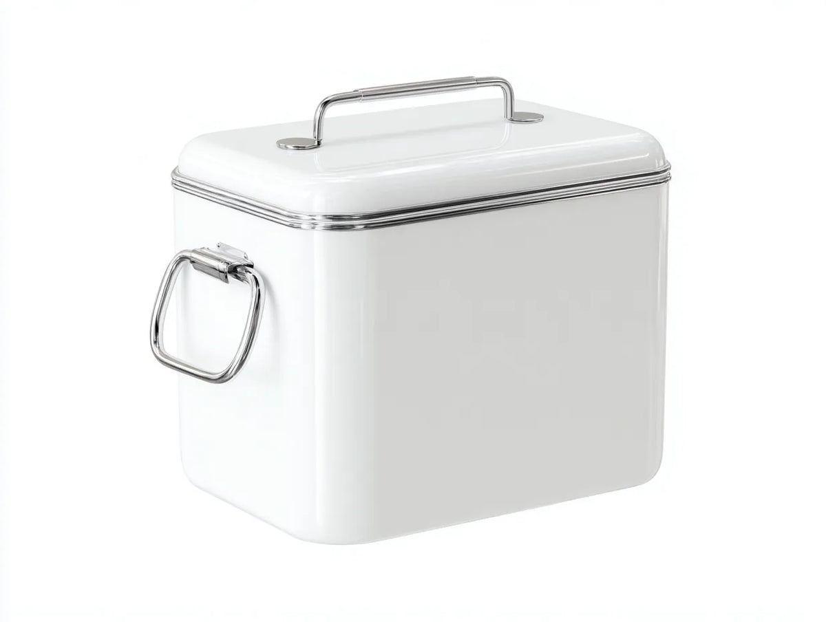 Scatola isolata da esterno in metallo 45×34×40 cm - bianco argento - contenitore rettangolare con maniglie integrate